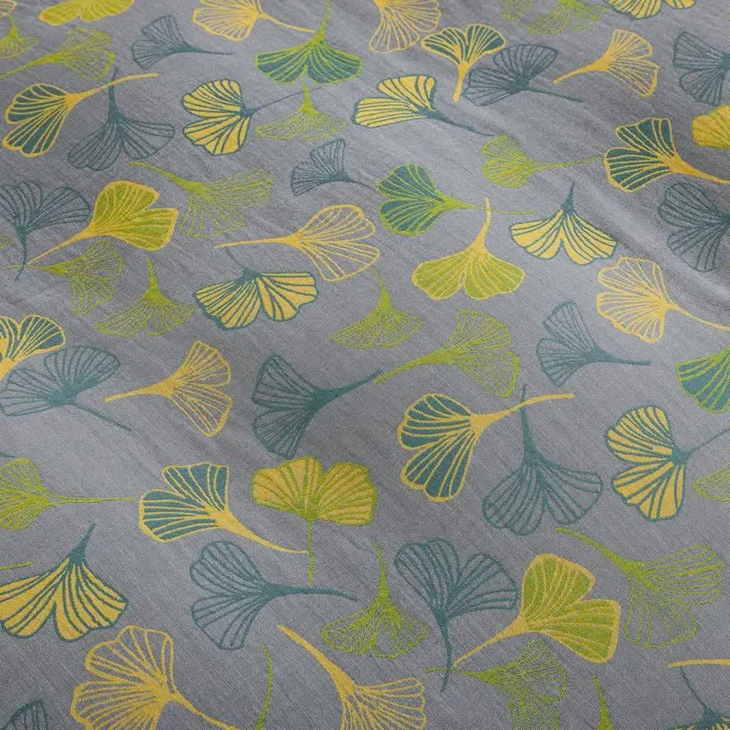 Vintage-Wendebettwäsche-Set aus Baumwolle mit grünem Ginkgoblatt