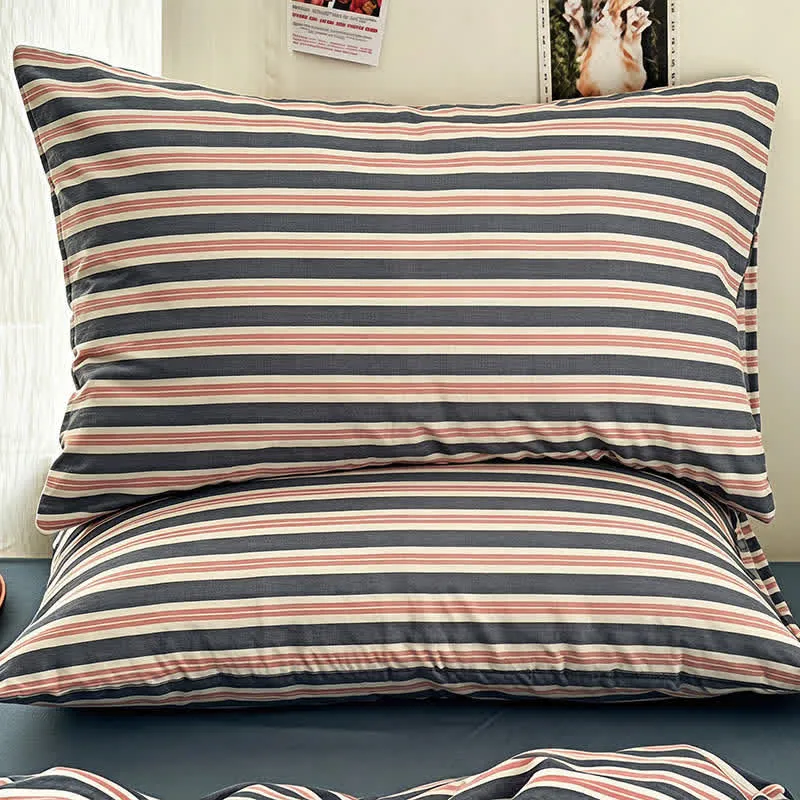 Minimalistisches, gestreiftes, weiches Bettwäsche-Set aus doppellagigem Gaze