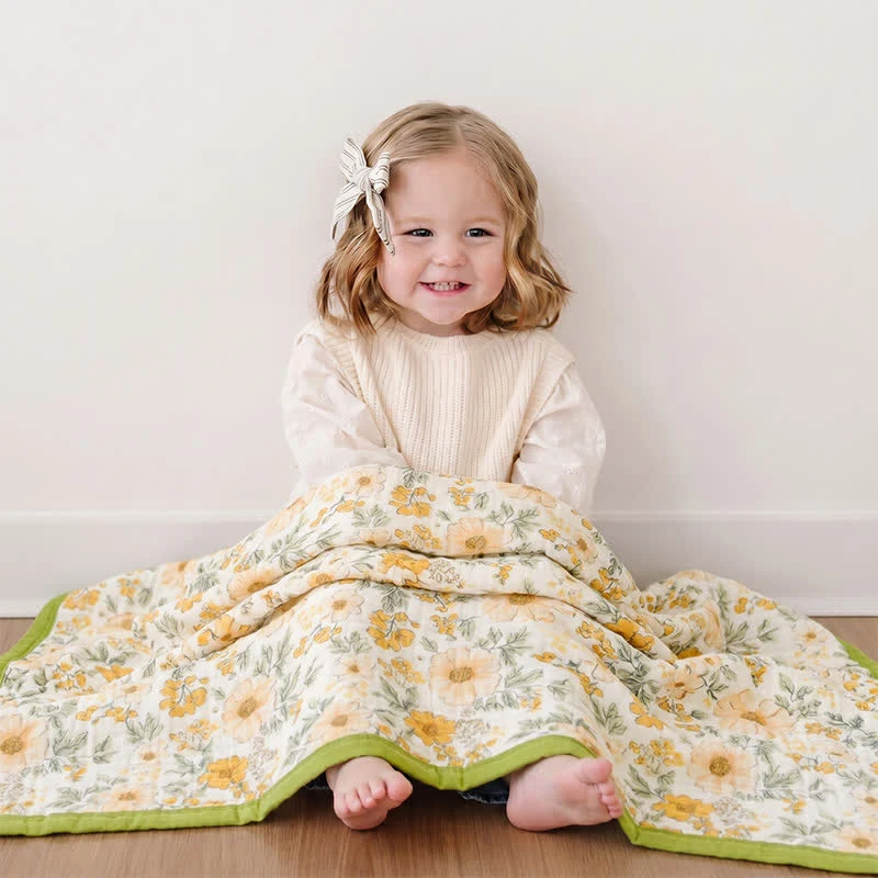 Meadow Bloom Yellow Cotton Gauze Blanket