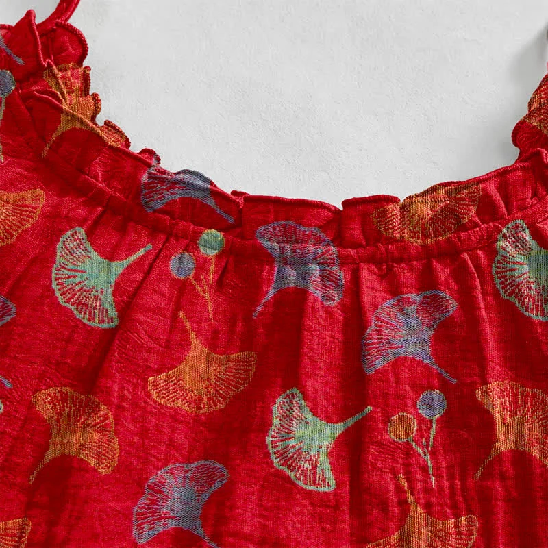 Loungekleid mit Ginkgo-Blumenmuster und Bindebändern