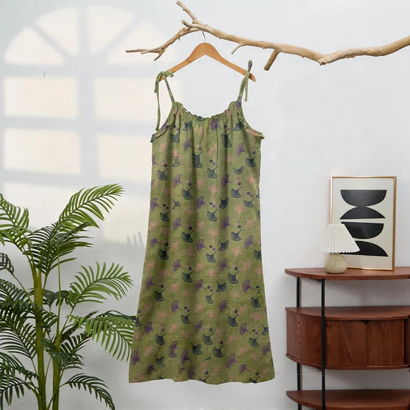 Loungekleid mit Ginkgo-Blumenmuster und Bindebändern