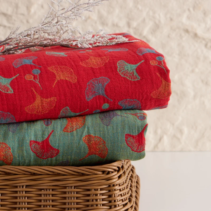 Ginkgoblatt-Baumwoll-Jacquard-Stoff