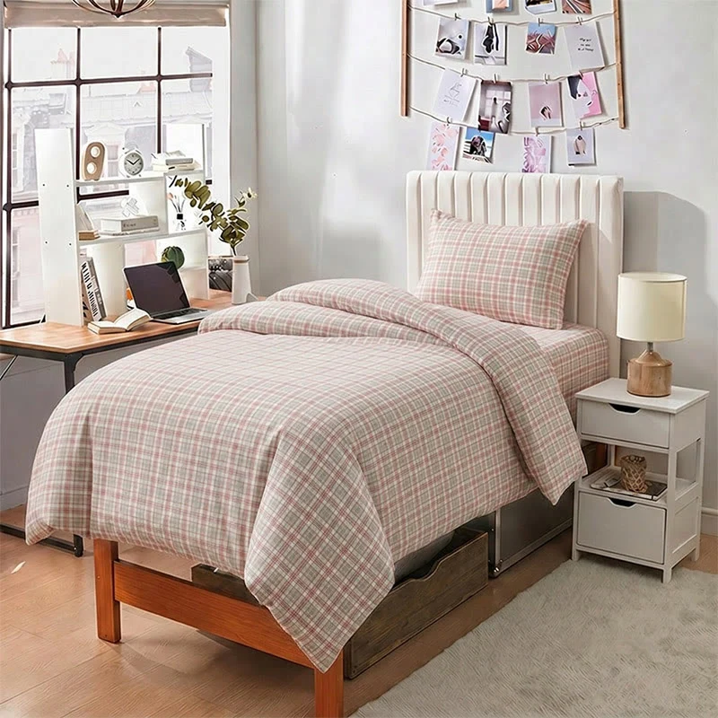 Rosa kariertes Bettwäscheset für Einzelbett XL ( Schlafsaal)