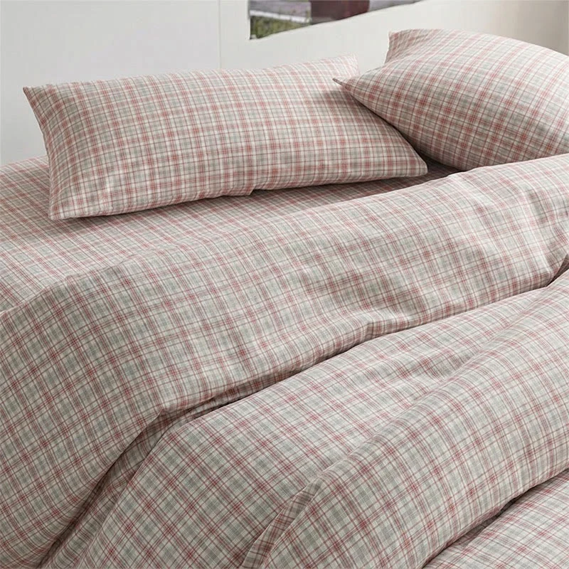 Rosa kariertes Bettwäscheset für Einzelbett XL ( Schlafsaal)