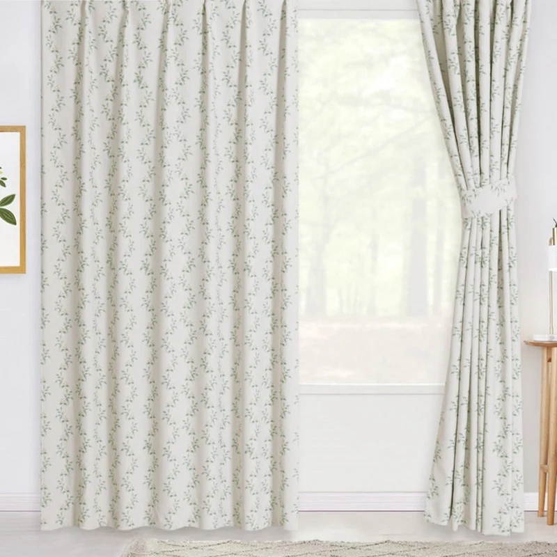 Landhausstil Vorhang mit grünem Blättermuster