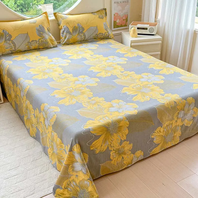 4-teiliges Bettwäscheset aus Baumwollgaze mit Blumenmuster