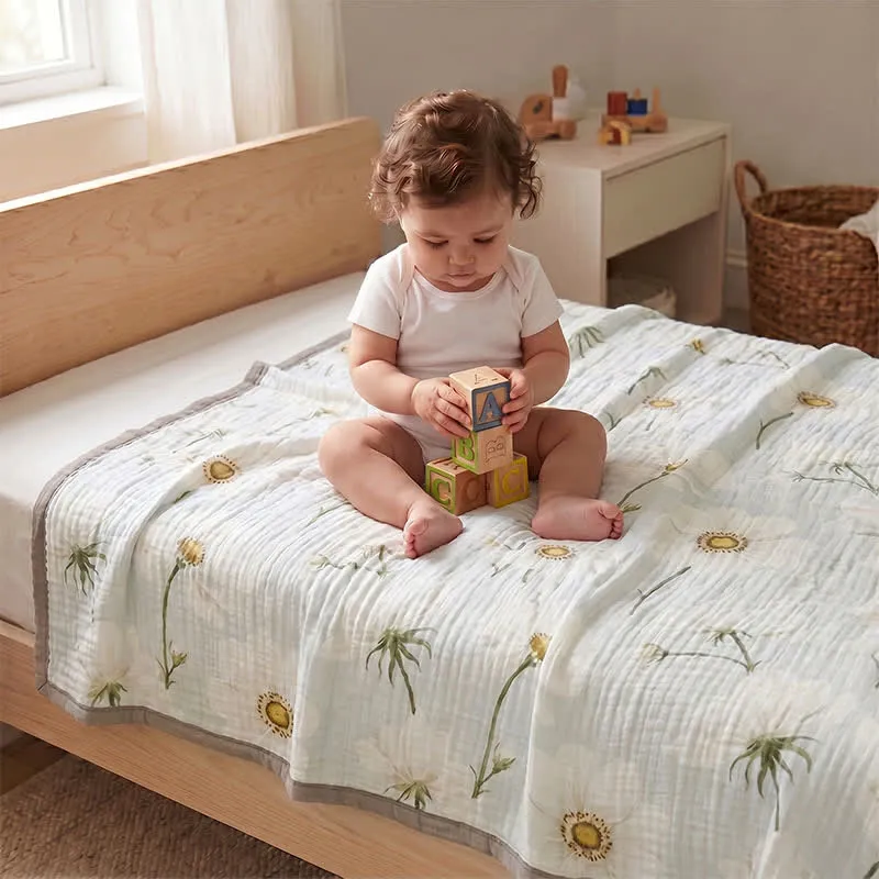 Soft Ivory Sunflower Cotton Blanket