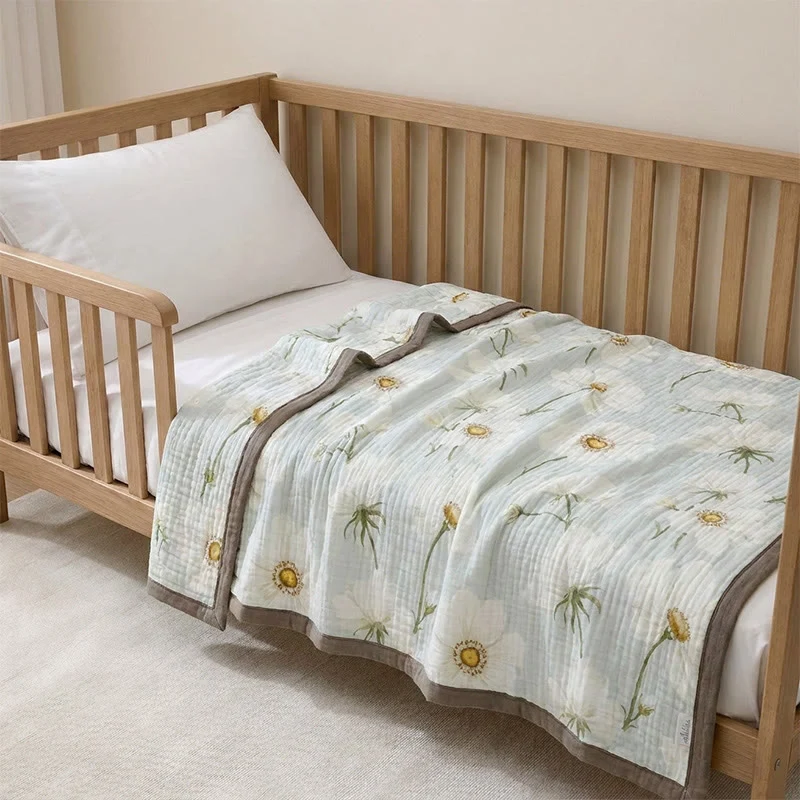 Soft Ivory Sunflower Cotton Blanket
