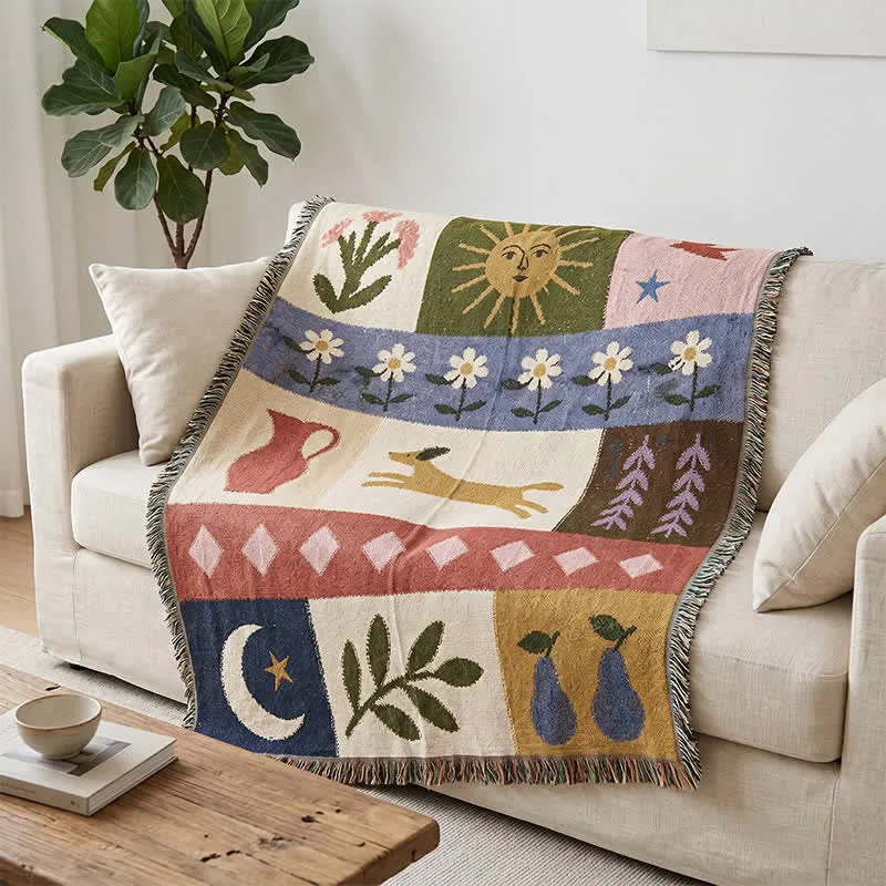 Patchwork-Decke mit Welpenmuster und Fransen