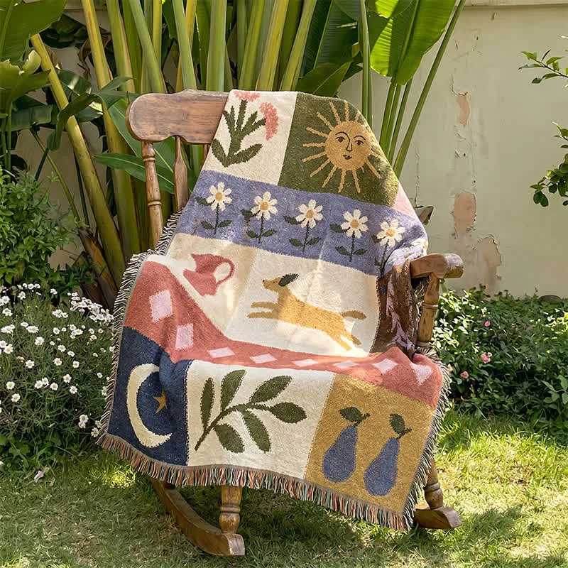 Patchwork-Decke mit Welpenmuster und Fransen
