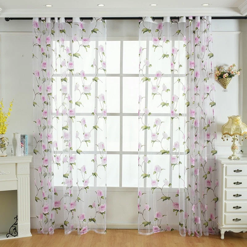 Gardine mit zartem Blumenranken-Muster