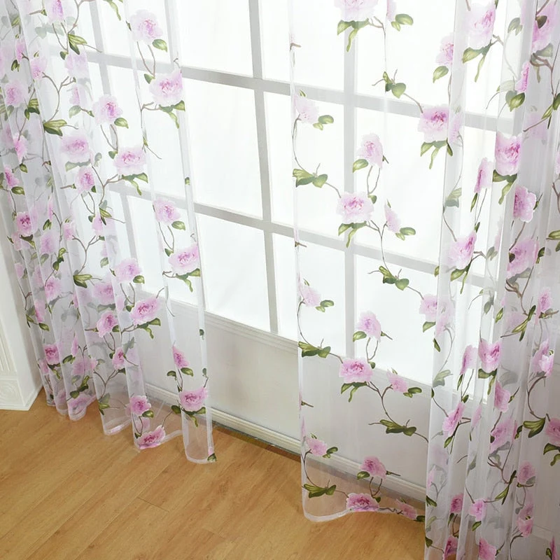 Gardine mit zartem Blumenranken-Muster