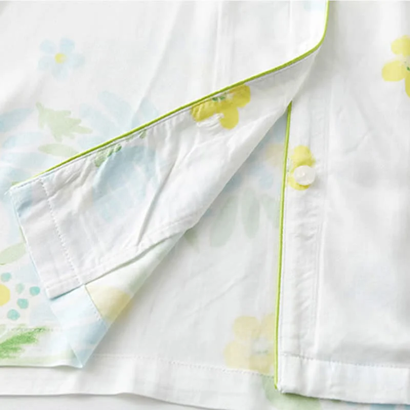 Pyjama-Shorts-Set mit Sonnenblumen-Minz-Kontrastbesatz