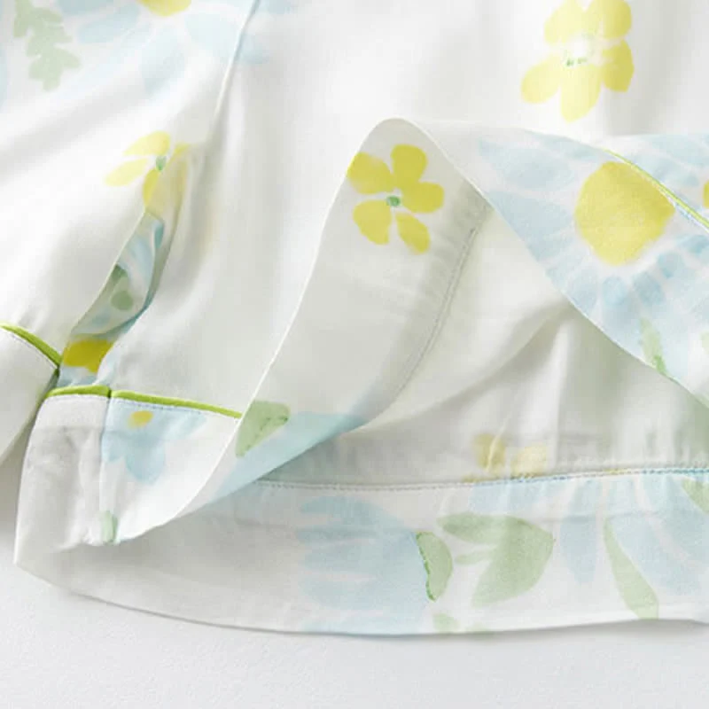 Pyjama-Shorts-Set mit Sonnenblumen-Minz-Kontrastbesatz