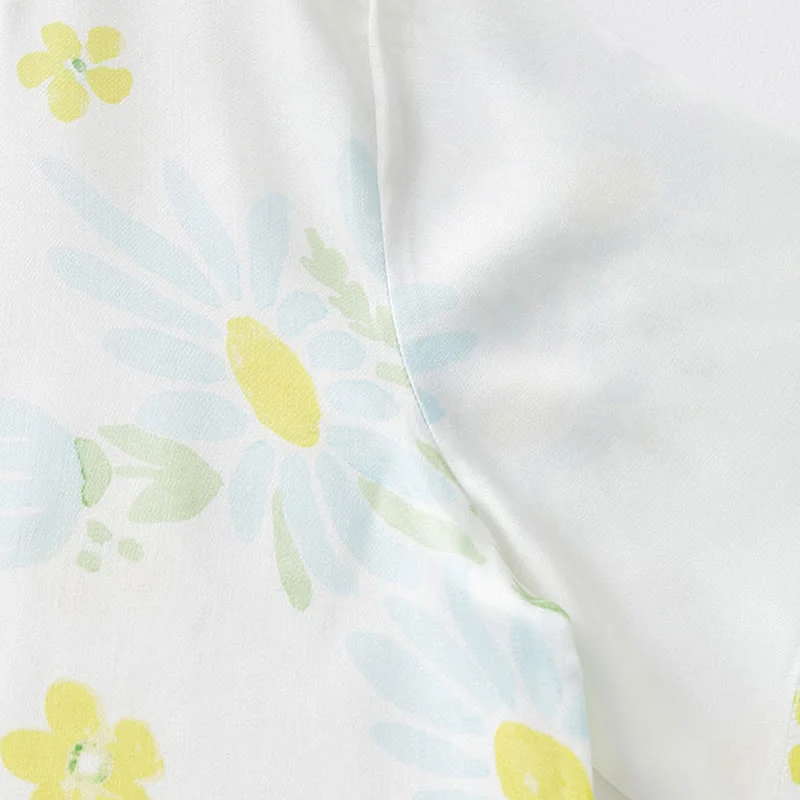 Pyjama-Shorts-Set mit Sonnenblumen-Minz-Kontrastbesatz