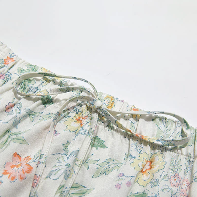 Französischer Satin-Kurzpyjama mit Blumenmuster für Sommernächte