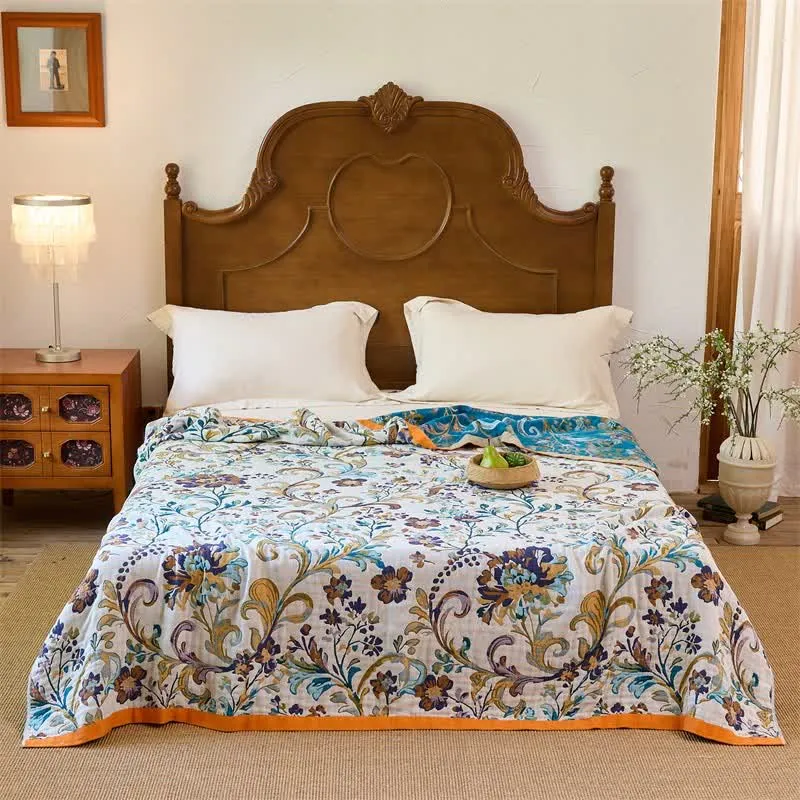 Wendbare Baumwoll-Musselin-Decke mit Blumenmuster