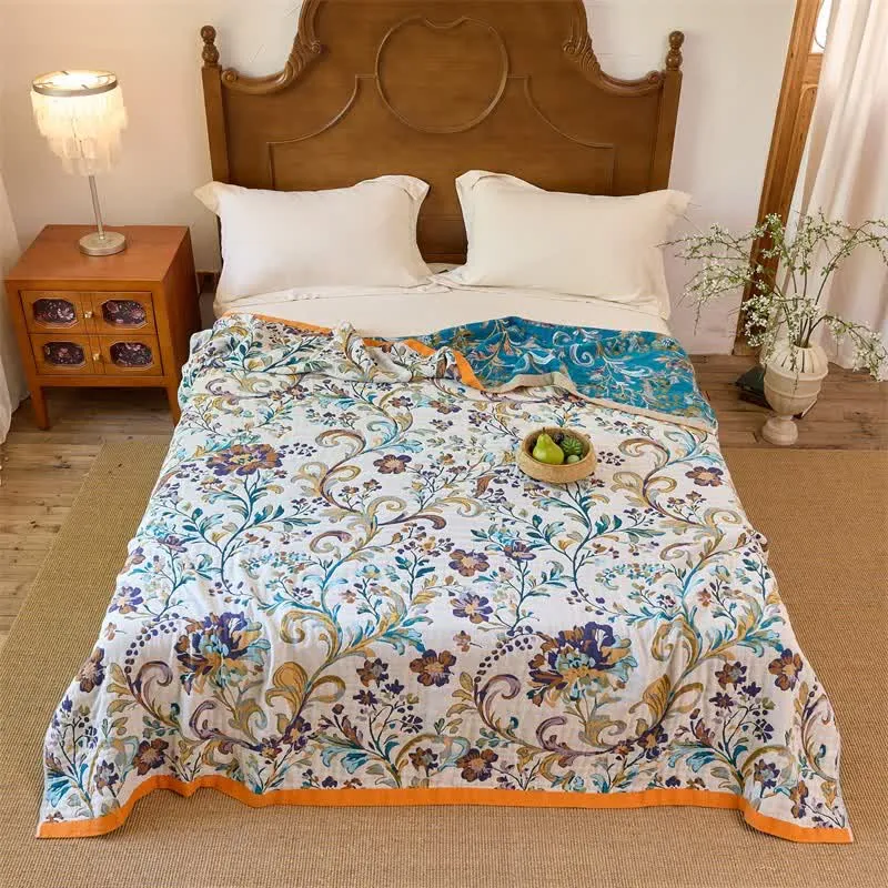 Wendbare Baumwoll-Musselin-Decke mit Blumenmuster