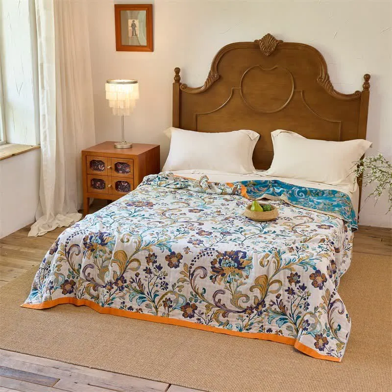 Wendbare Baumwoll-Musselin-Decke mit Blumenmuster
