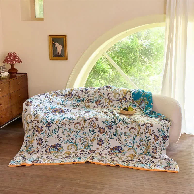 Wendbare Baumwoll-Musselin-Decke mit Blumenmuster