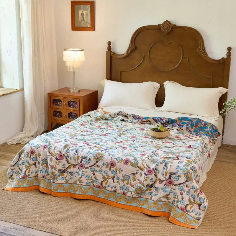 Wendbare Baumwolldecke mit Boho-Blumenmuster und Rankenmuster