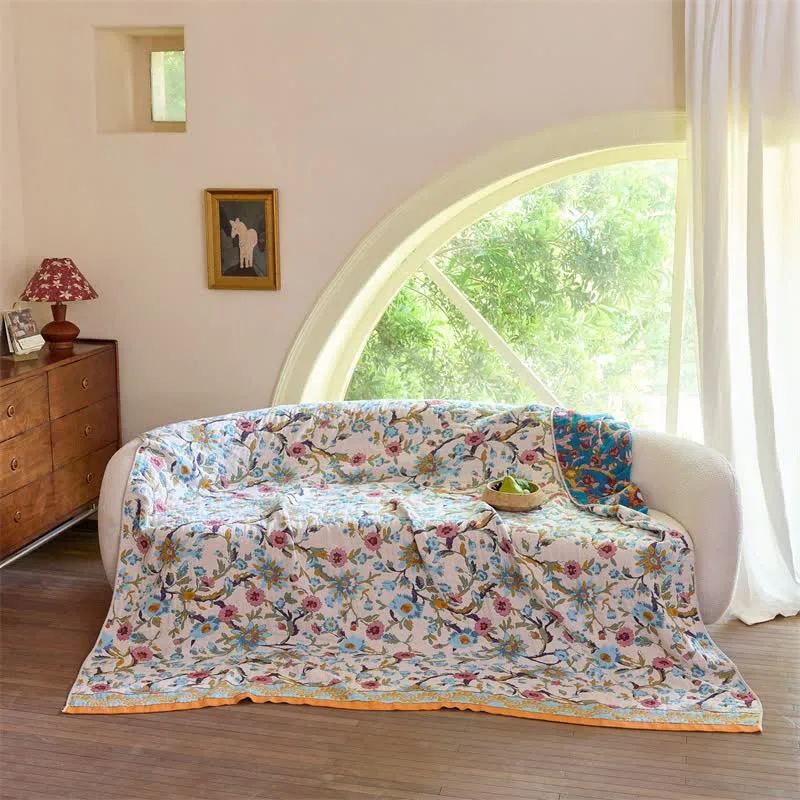 Wendbare Baumwolldecke mit Boho-Blumenmuster und Rankenmuster