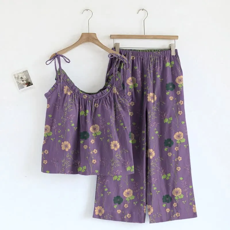 Vintage-Pyjama-Set mit Blumenmuster: Top und Hose