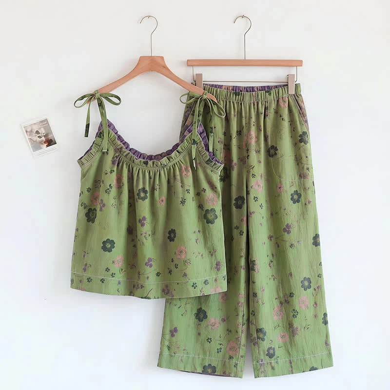Vintage-Pyjama-Set mit Blumenmuster: Top und Hose