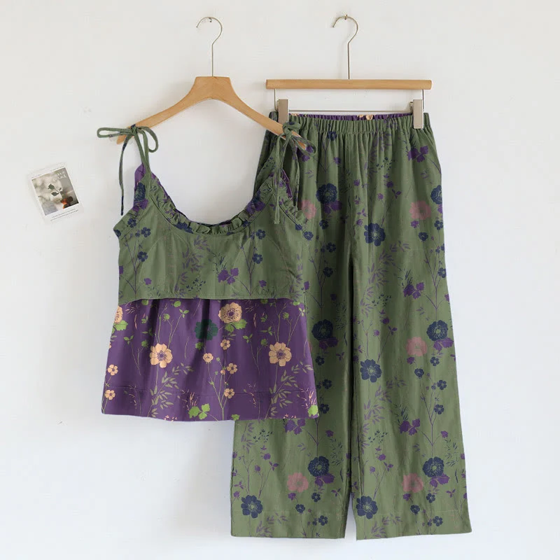 Vintage-Pyjama-Set mit Blumenmuster: Top und Hose