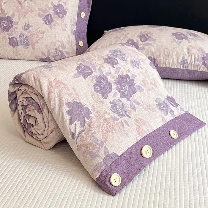 Romantische lila geblümte Baumwoll-Leinen-Decke/Steppdecke
