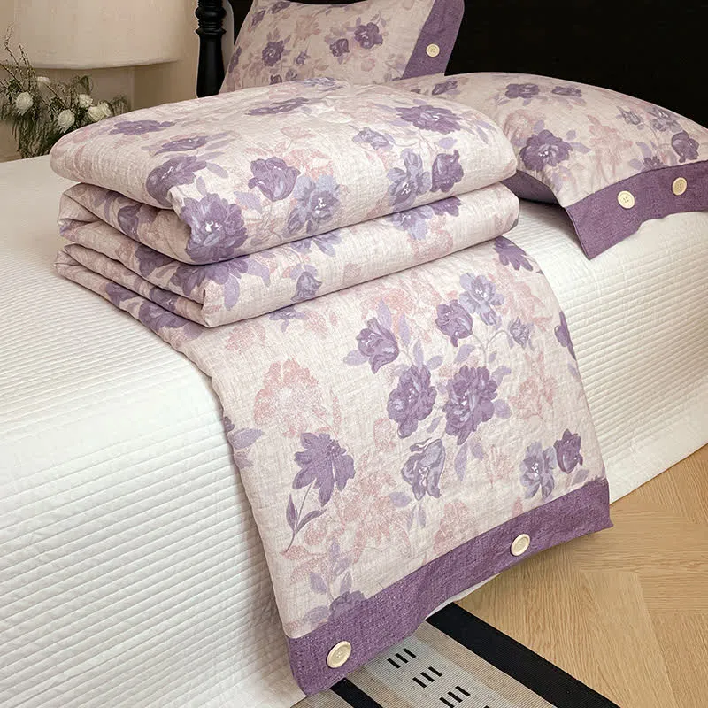 Romantische lila geblümte Baumwoll-Leinen-Decke/Steppdecke