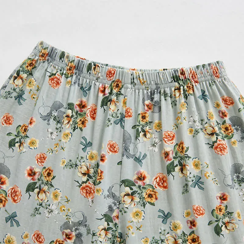 Vintage-Sommershorts mit Blumenmuster und Rüschensaum