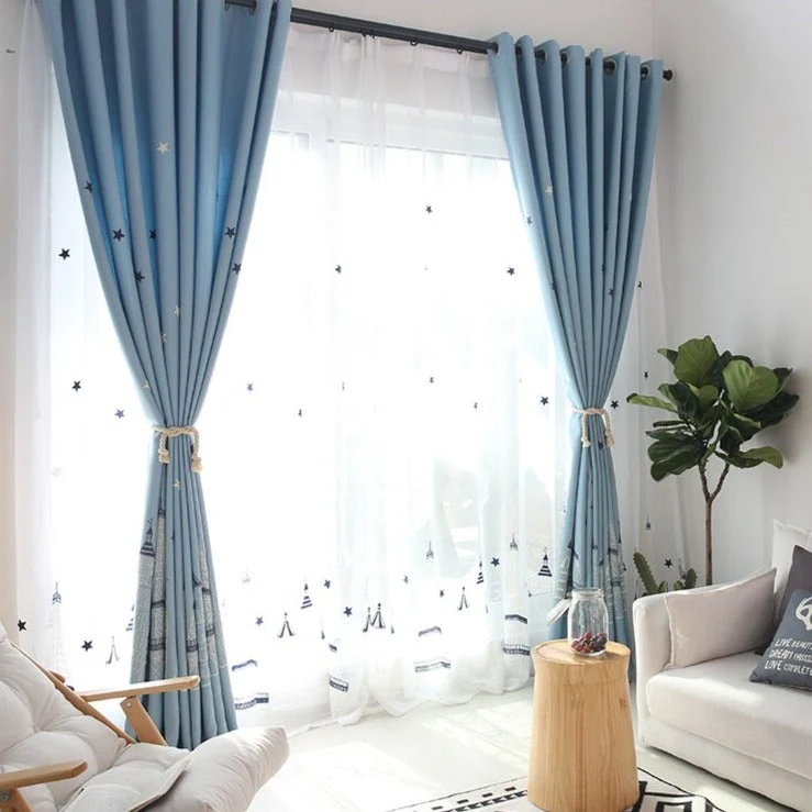 Maritime Voile-Gardine in Marineblau