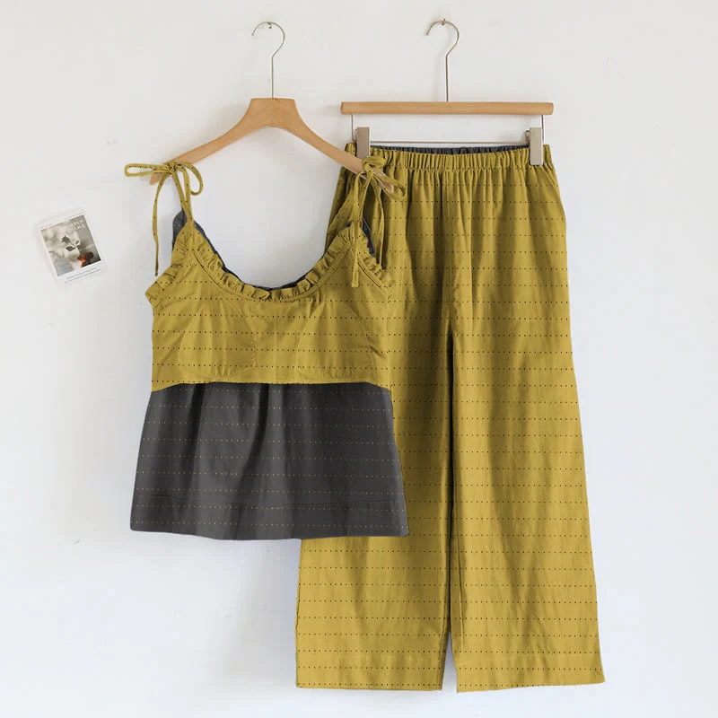 Lounge-Set aus strukturiertem, einfarbigem Camisole und Hose