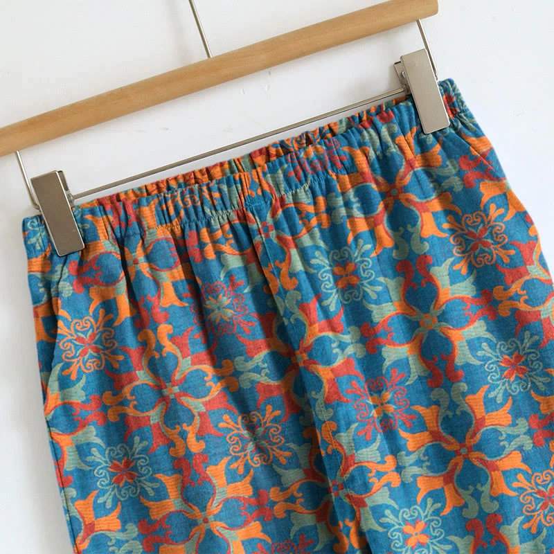 Boho-Pyjama-Set mit Blumenmuster und Bindeband