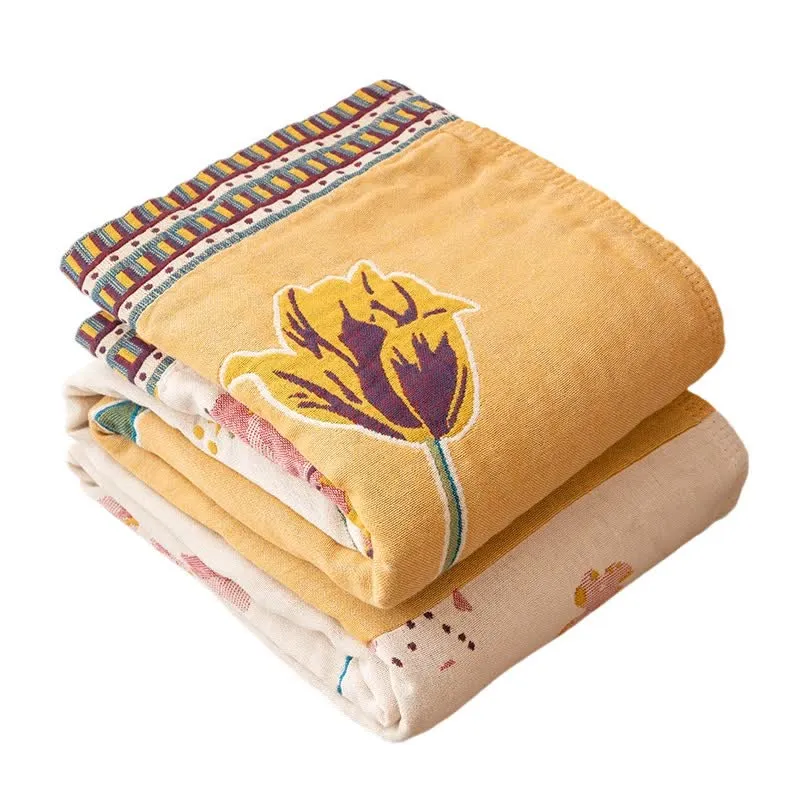Sofadecke aus Baumwollgaze mit künstlerischem Patchwork-Blumenmuster