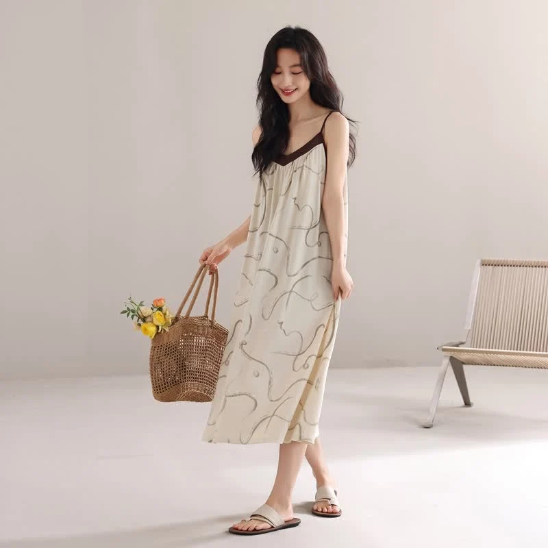 Lounge-Kleid aus Modal-Baumwolle mit Kontrastbesatz