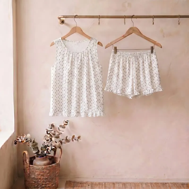 Ärmelloses Loungewear-Set aus süßer Baumwolle