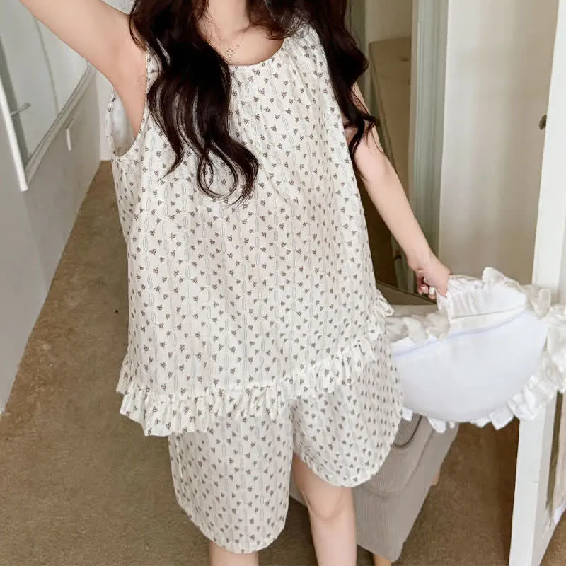 Ärmelloses Loungewear-Set aus süßer Baumwolle