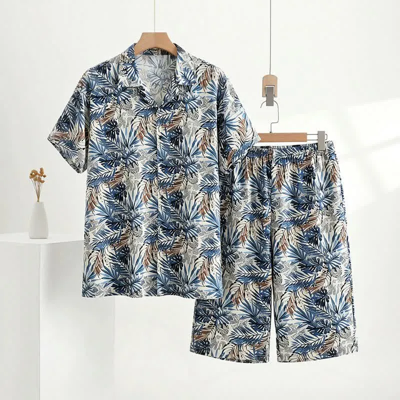 Loungewear-Set mit tropischem Blätterprint