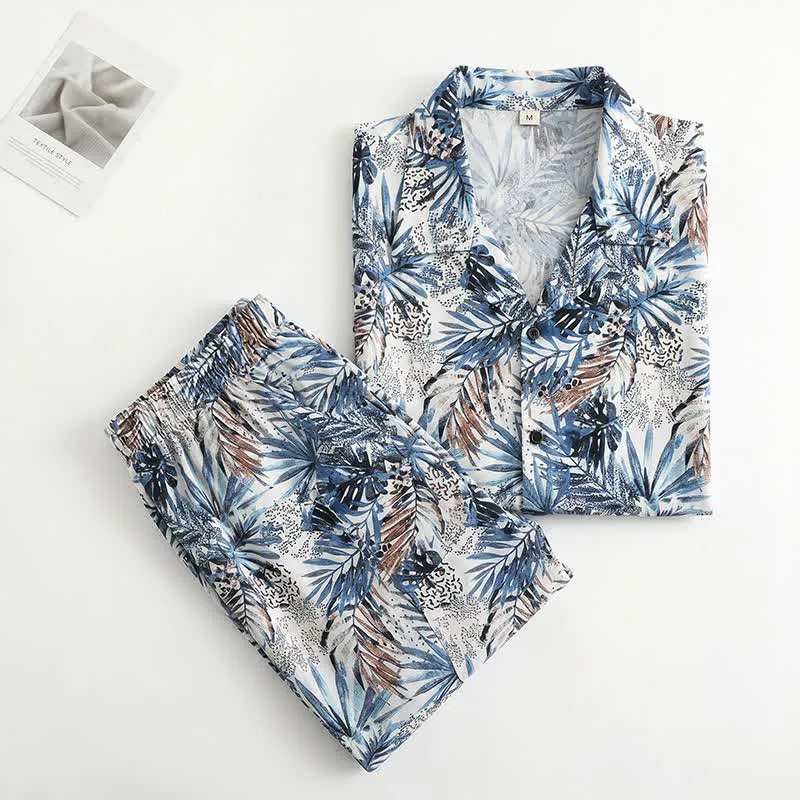 Loungewear-Set mit tropischem Blätterprint