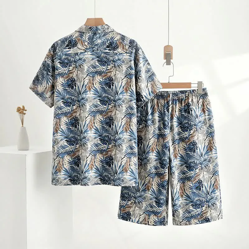 Loungewear-Set mit tropischem Blätterprint