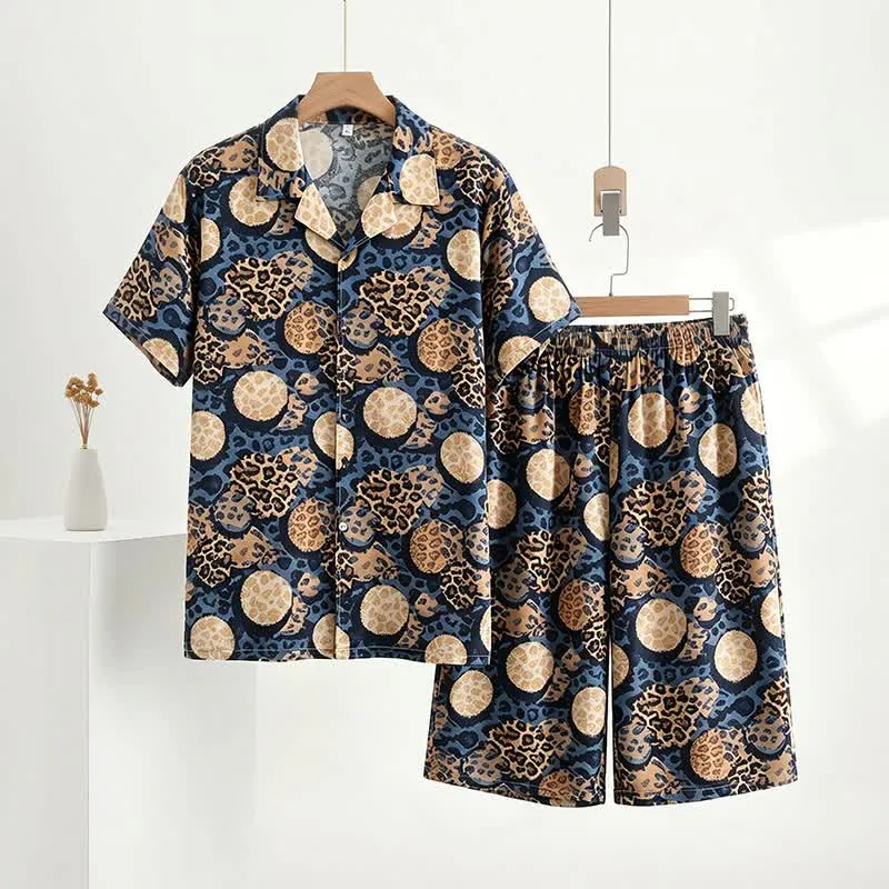 Loungewear-Set mit Leopardenmuster in Marineblau