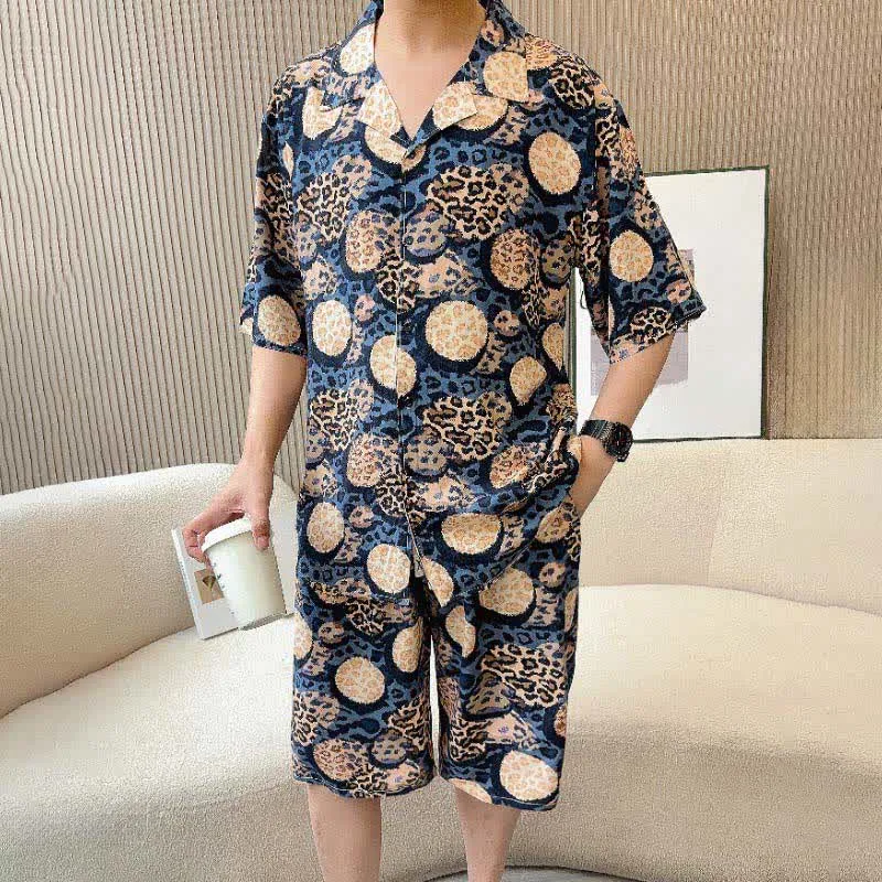 Loungewear-Set mit Leopardenmuster in Marineblau