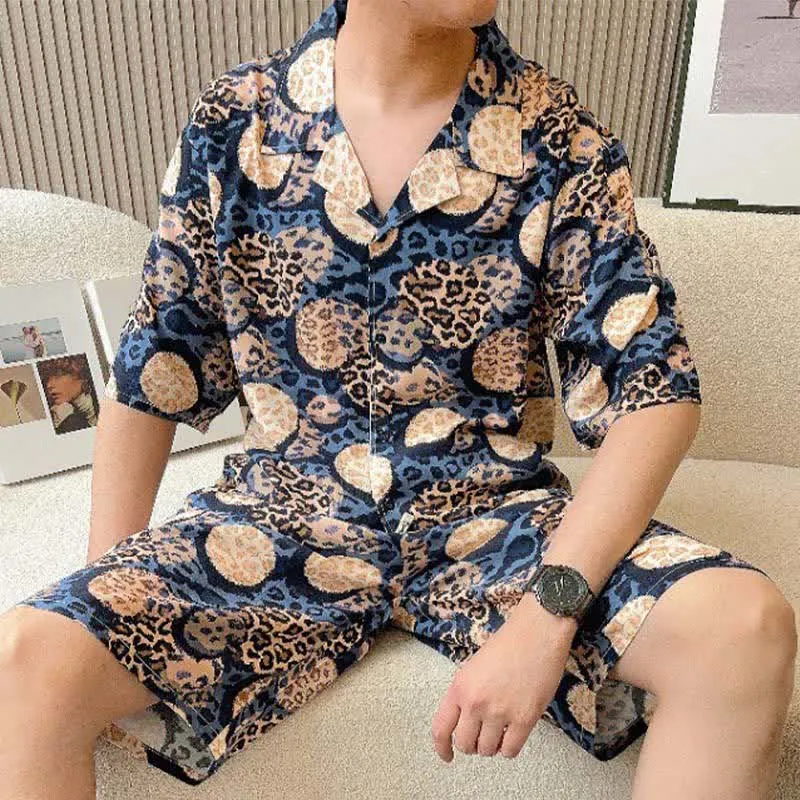 Loungewear-Set mit Leopardenmuster in Marineblau