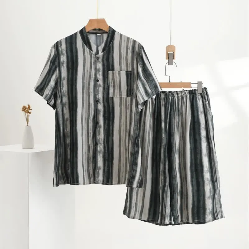 Unisex-Pyjama mit Stehkragen und Tintenstreifen