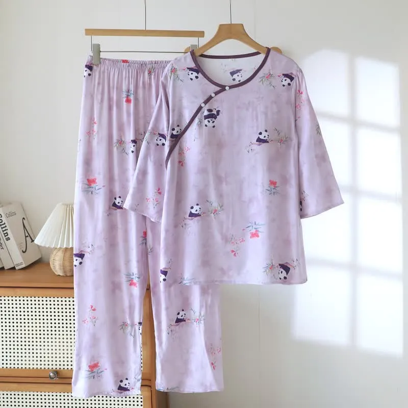 Loungewear-Set mit lila Panda-Print