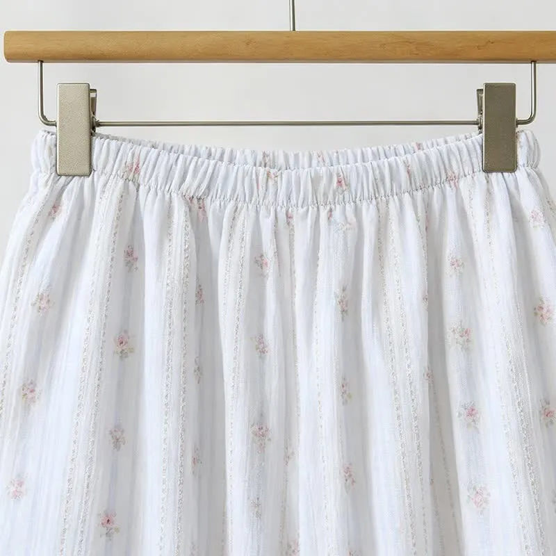 Rüschen-Pyjama mit Streifen und Blumenmuster aus Baumwolle