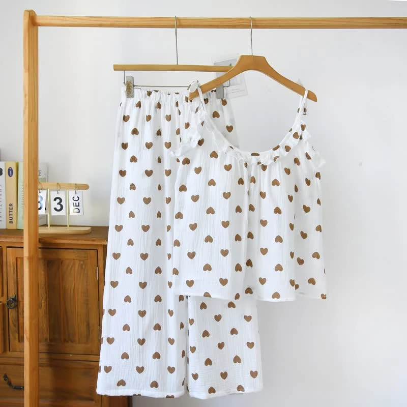 Rüschen-Herz-Baumwollgaze-Cami-Pyjama