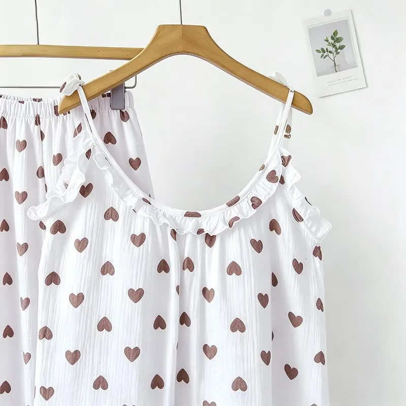 Rüschen-Herz-Baumwollgaze-Cami-Pyjama